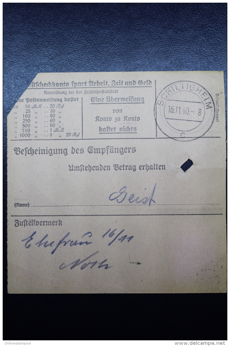 Elsass Alsace :  Notstempel HEILIGENSTEIN  Postanweisung - Besetzungen 1938-45