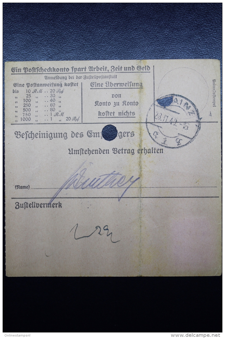 Elsass Alsace :  Notstempel   Postanweisung - Besetzungen 1938-45