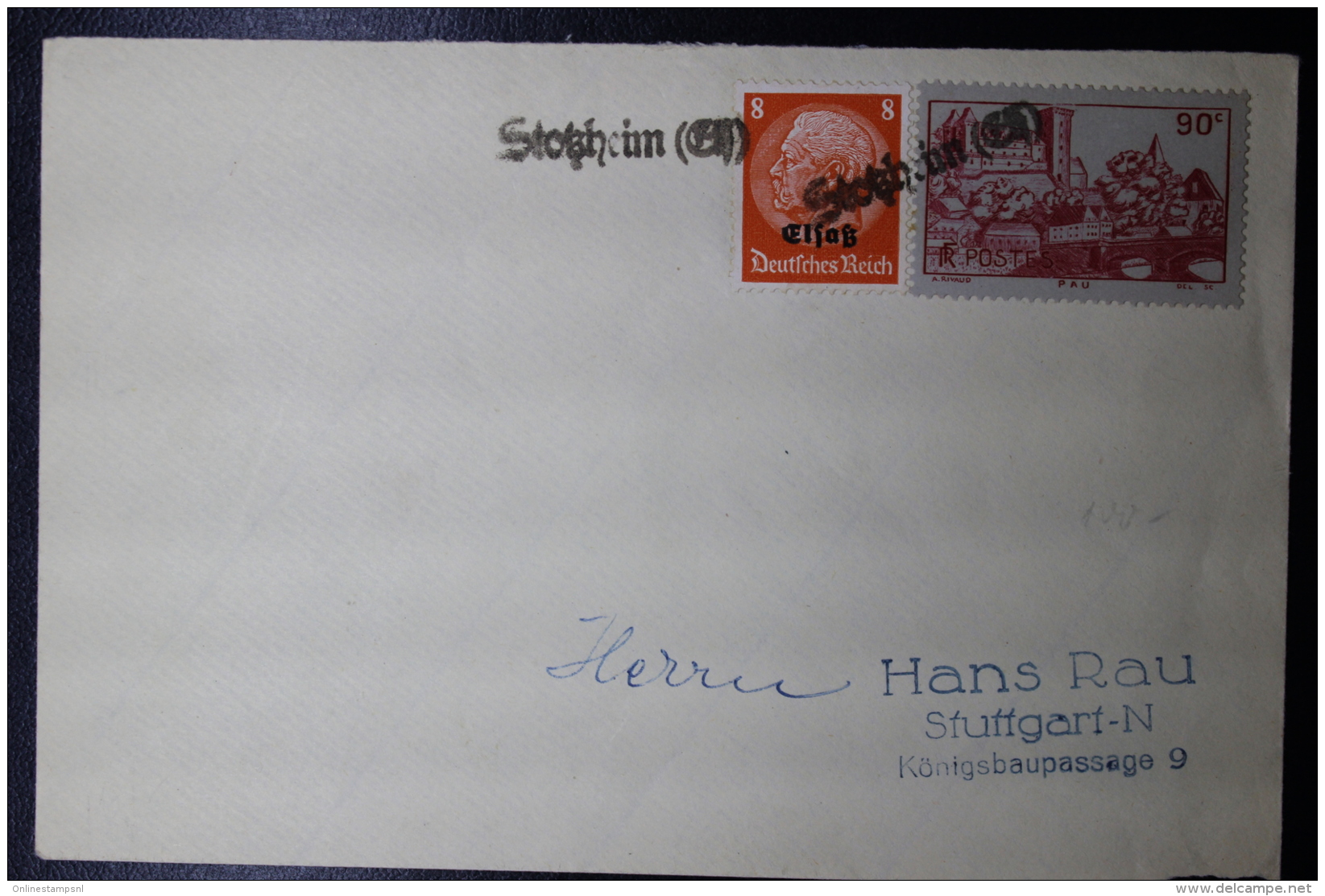 Elsass Alsace : Notstempel  STOLZHEIM   COVER , Mixed Franking - Besetzungen 1938-45