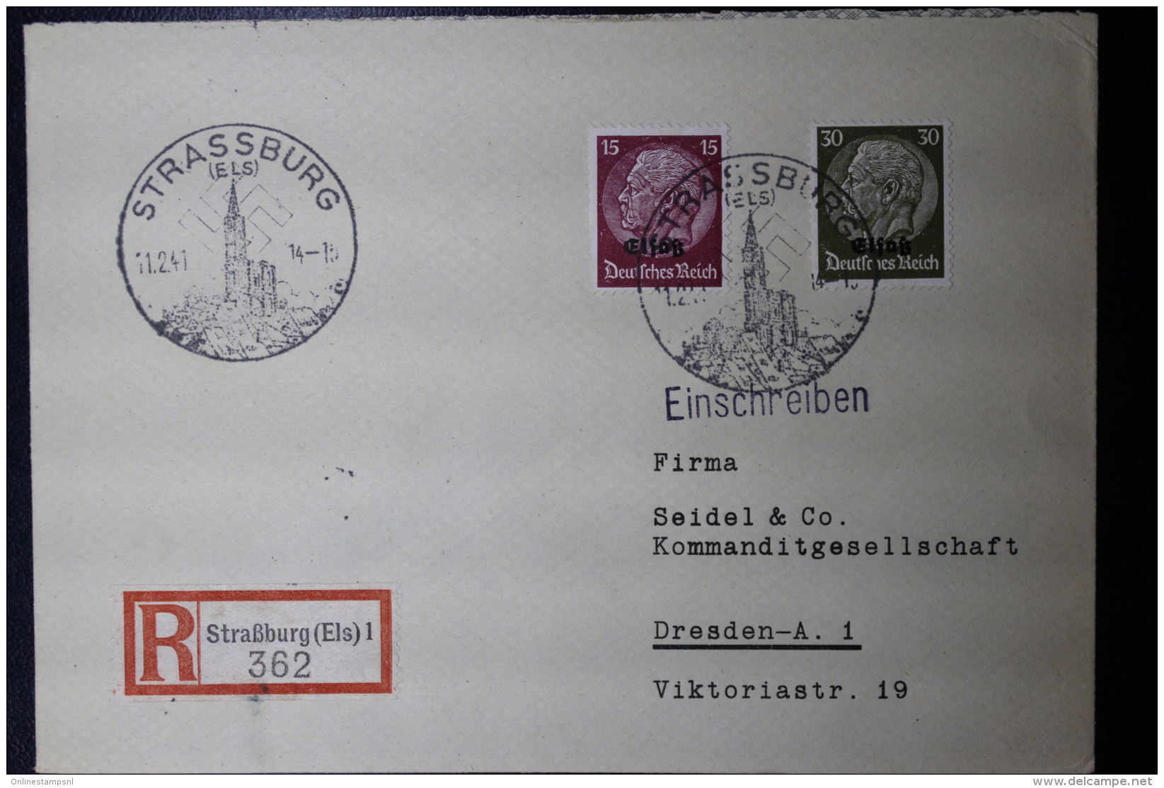 Elsass Alsace :  Einschreiben Cover Strassbourg 1941 - Besetzungen 1938-45