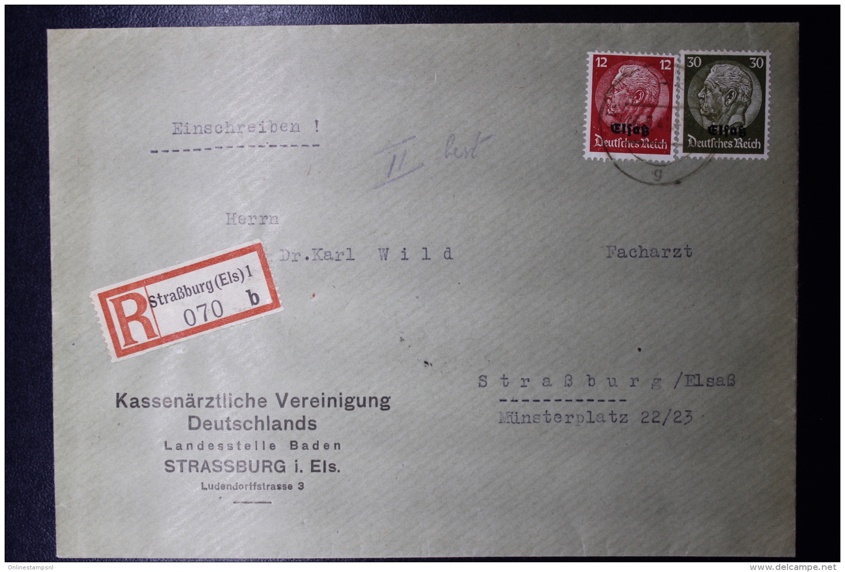 Elsass Alsace :  Einschreiben  Cover  Strassbourg 1941 - Besetzungen 1938-45