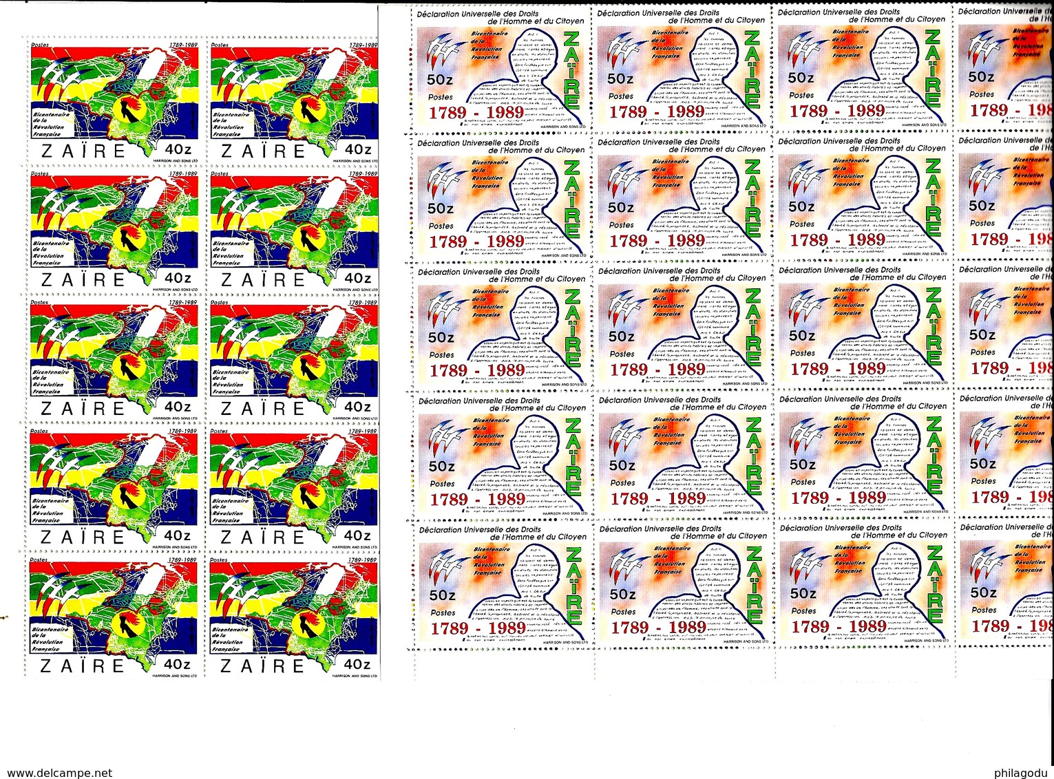 1990 ZAIRE Révolution Française Droits De L'Homme  10 Séries ** De 4 Val  Cote 50,-euros - Unused Stamps