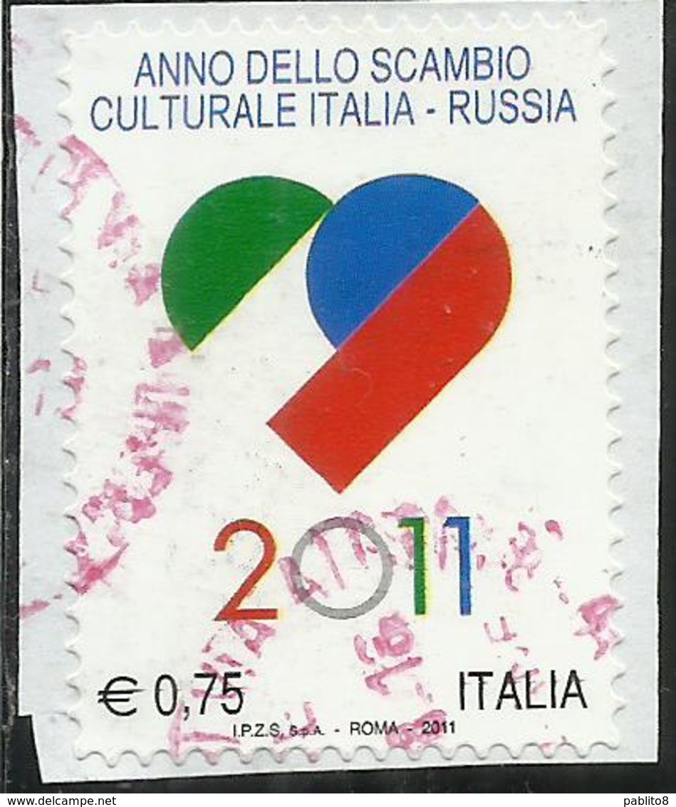 ITALIA REPUBBLICA ITALY REPUBLIC 2011 ANNO DELLO SCAMBIO CULTURALE ITALIA-RUSSIA € 0,75 USATO USED OBLITERE' - 2011-20: Usati