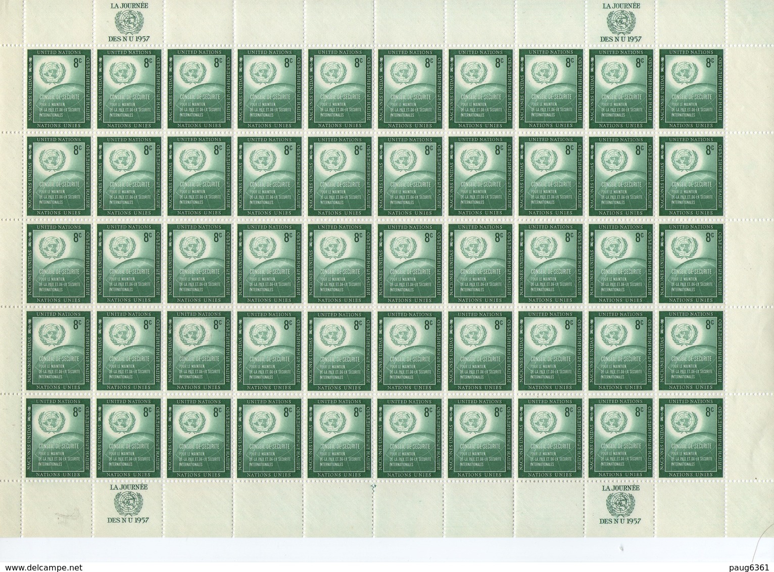 ONU 1957 FEUILLES COMPLETES  YVERT N°52/53 NEUF MNH** - Ungebraucht