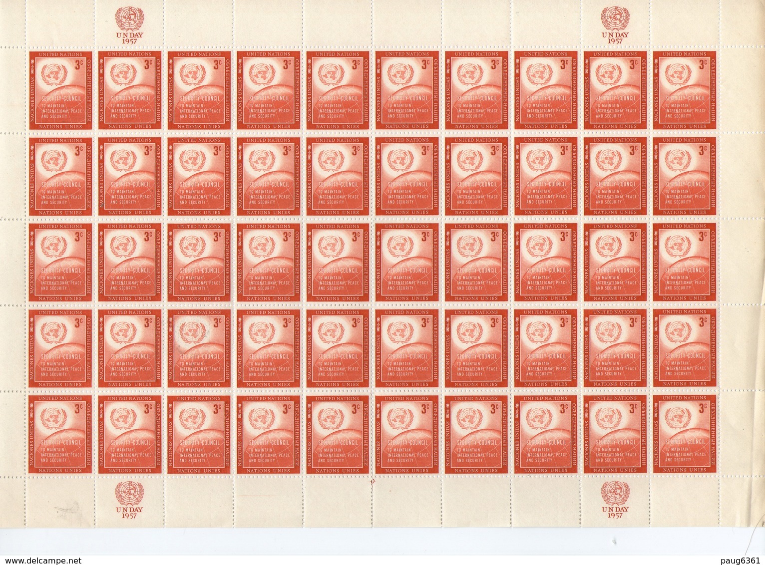 ONU 1957 FEUILLES COMPLETES  YVERT N°52/53 NEUF MNH** - Ungebraucht