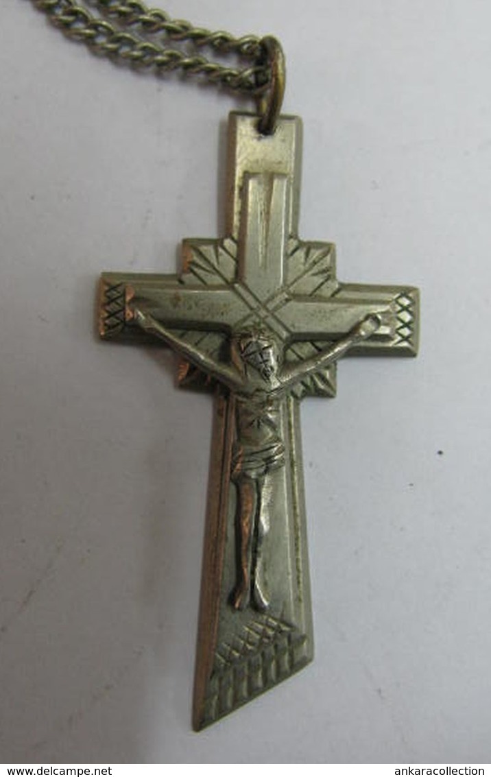 AC - HOLLY CROSS JESUS CHRIST VINTAGE NECKLACE FROM TURKEY - Religione & Esoterismo