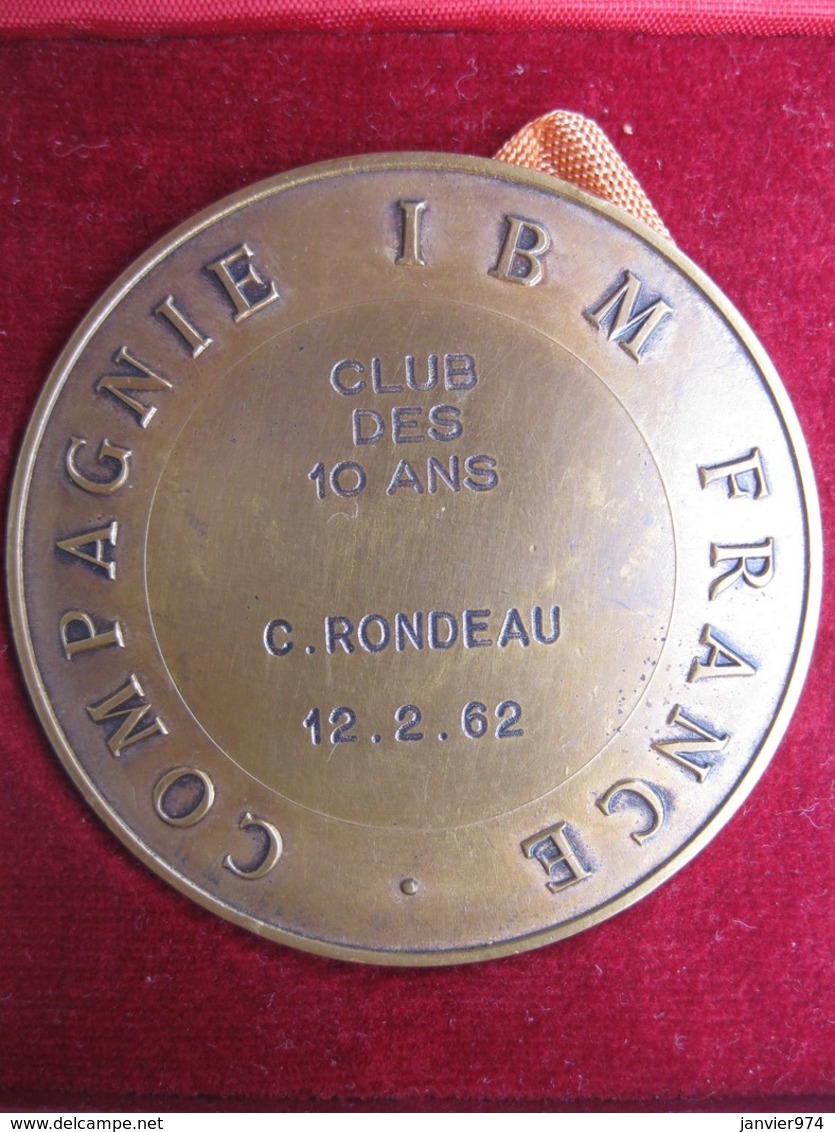 Medaille Et Boite Blaise Pascal, Compagnie I.B.M. France, Attribué En 1962 à Rondeau Par Jean Vernon - Autres & Non Classés
