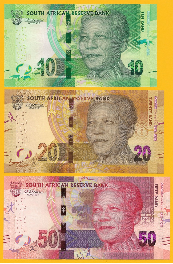 South Africa Set 10, 20, 50 Rand P-new 2018 Commemorative Nelson Mandela UNC - South Africa
