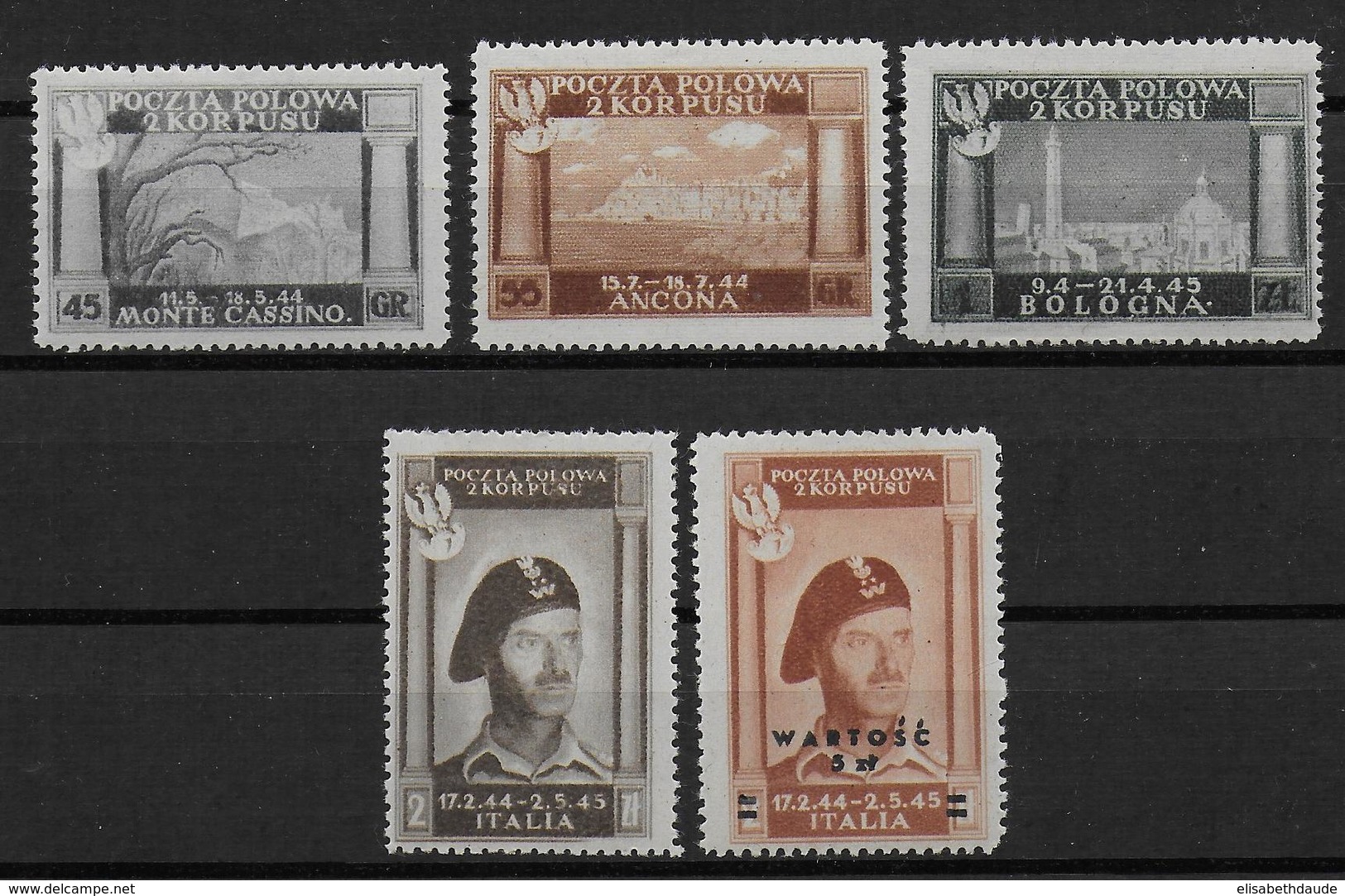 CORPS POLONAIS En ITALIE - SASSONE N°9/12 + AERIEN N°1 * MH - COTE = 340 EUR. - 1946-47 Zeitraum Corpo Polacco