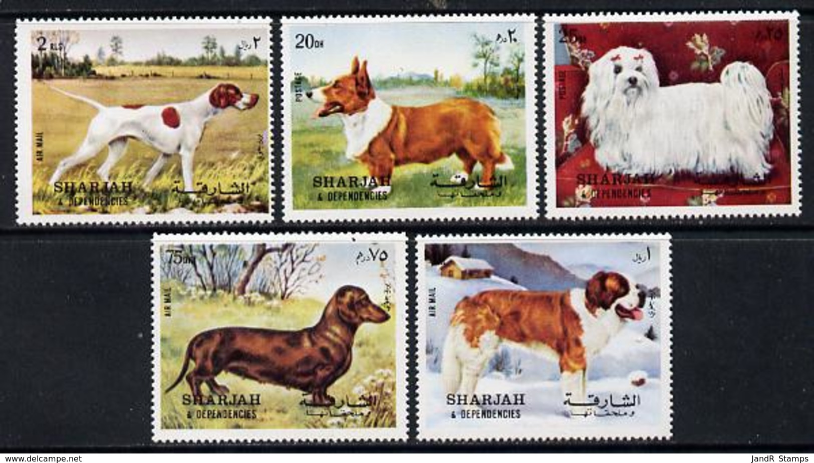 Sharjah 1972 Dogs ANIMALS CORGI BERNARD POINTER DACHSHUND MALTESE-TERRIER Set Of 5 U/m (Mi 1024-28A) - Sharjah