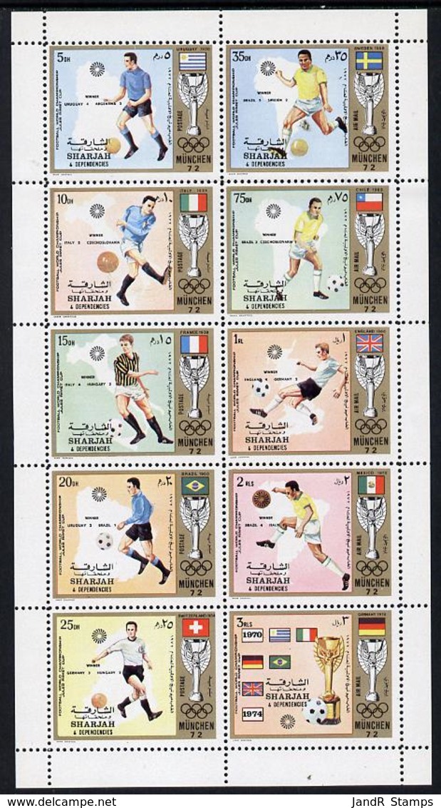 Sharjah 1972 Football (Jules Rimet Cup) Perf Set Of 10 U/m, Mi 1142-51A FOOTBALL SPORT FLAGS MAPS - Schardscha