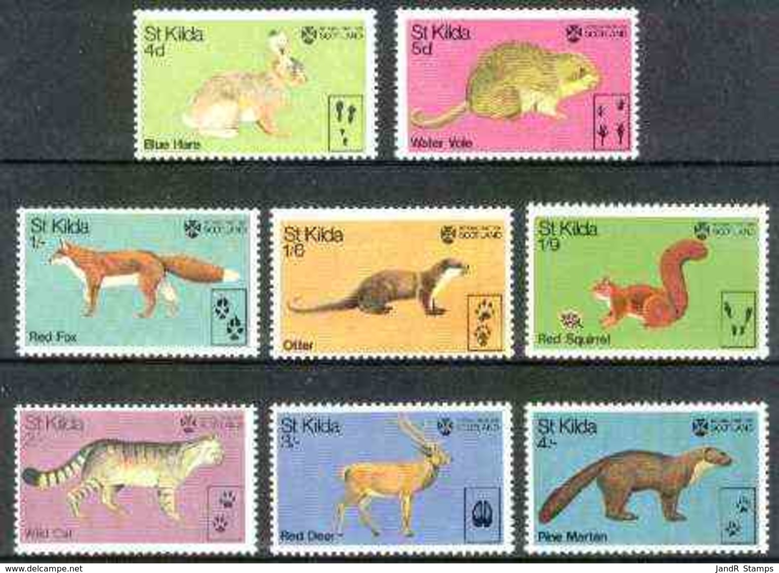 St Kilda 1970 Wildlife ANIMALS HARE SQUIRREL VOLE FOX DEER MARTEN OTTER CATS U/m Perf Set Of 8* - Local Issues