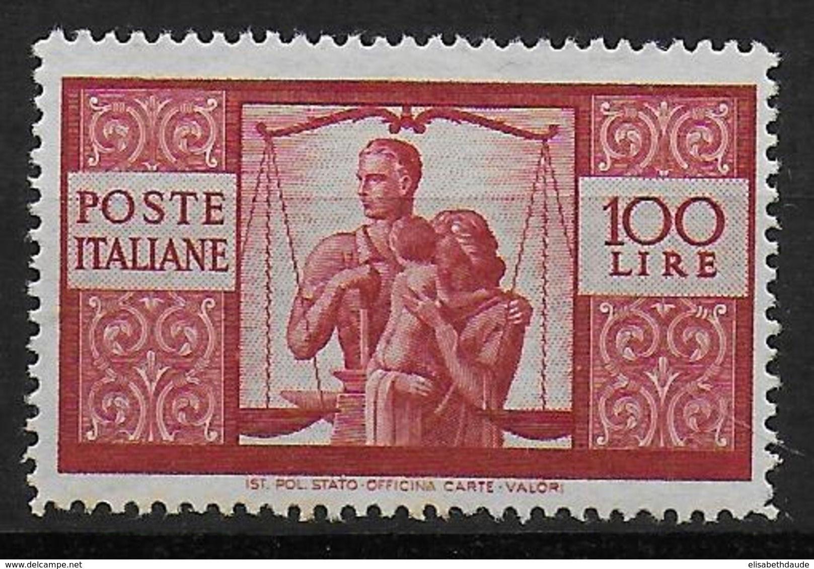 ITALIE - YVERT N°503 CARMIN FONCE ** (SANS CHARNIERE MAIS TRES LEGERES TRACES DE STOKAGE) - COTE = 540 EUR. - Neufs