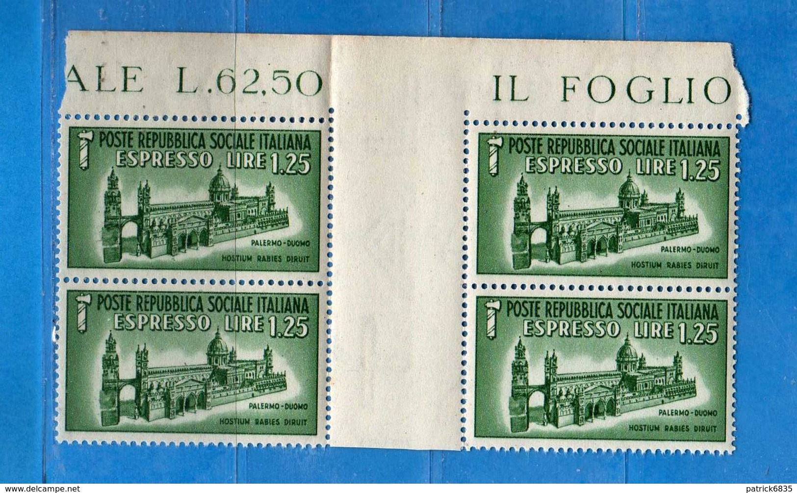 ITALIA**- 1944 -RSI. PONTI - INTERSPAZI - ESPRESSO, Lira 1,25. Sass. 23. Quartina. MNH.  Vedi Descrizione - Exprespost