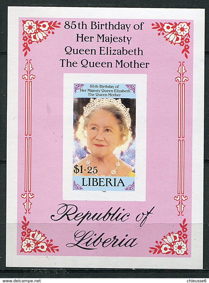 Liberia ** Bloc N° 110 ND - 85 Ans De La Reine-mère Elizabeth - Liberia