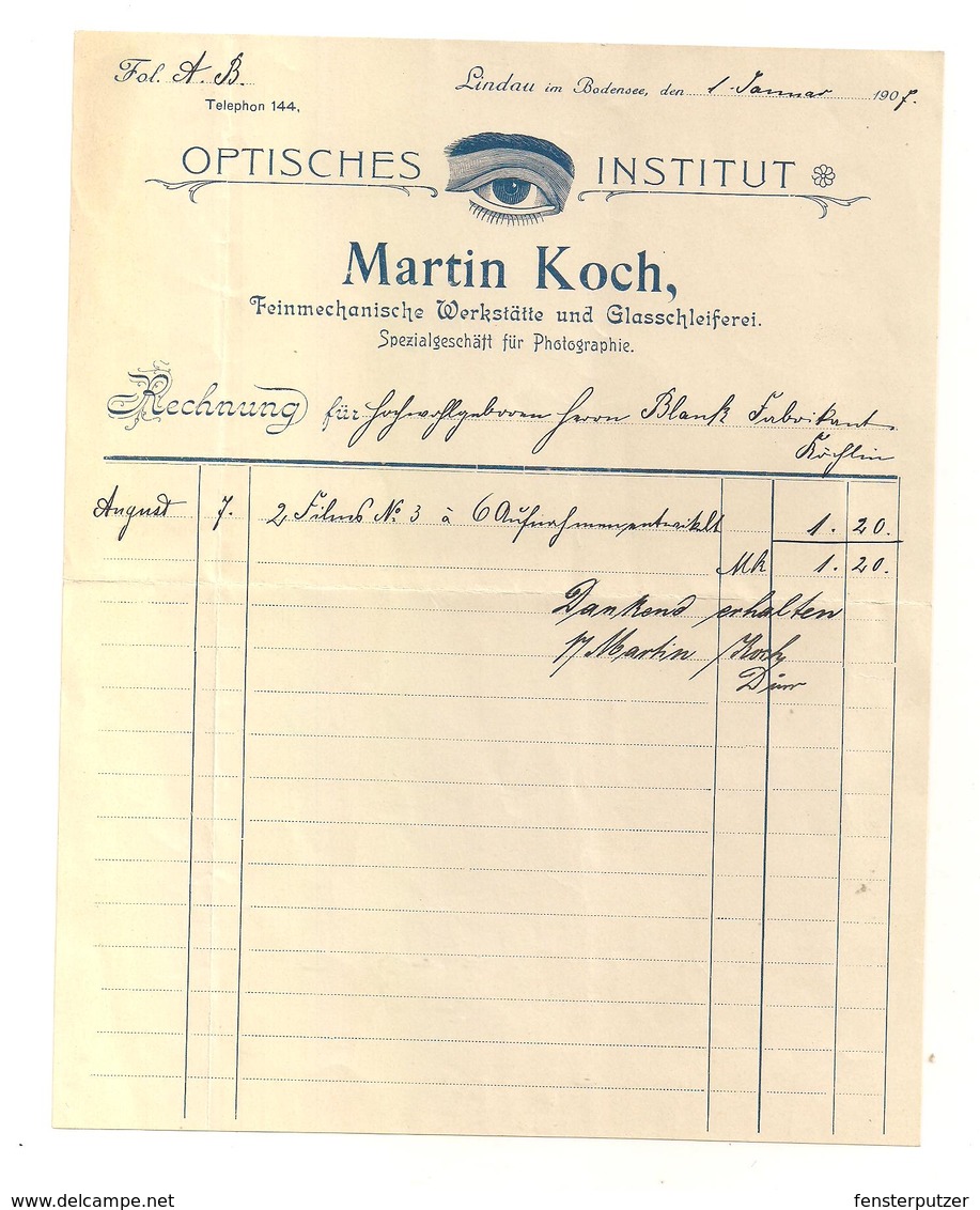 Rechnung Martin Koch, Lindau 1.1.1907 - Österreich
