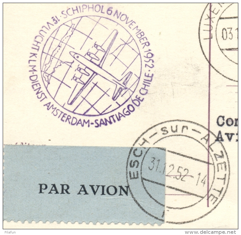 Nederland - 1952 - Luxembourg Mail On First Flight KLM Amsterdam - Santiago De Chile - Brieven En Documenten