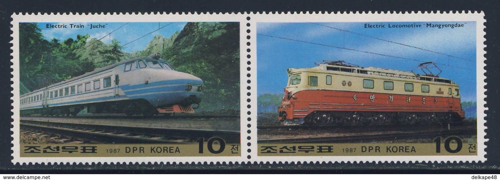 Korea North 1987 Mi 2841 /2 Pair ** "Juche" High Speed Train + "Mangyongdae" Electric Locomotive / Lokomotive - Korea (Noord)