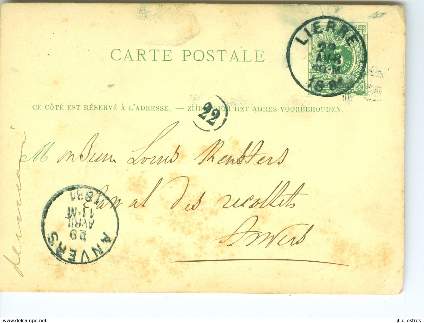 Carte Correspondance AS CàD Lierre Et Anvers1881 De Pooter Banquiers Entier Postal Postwaardestuk - Postkarten 1871-1909