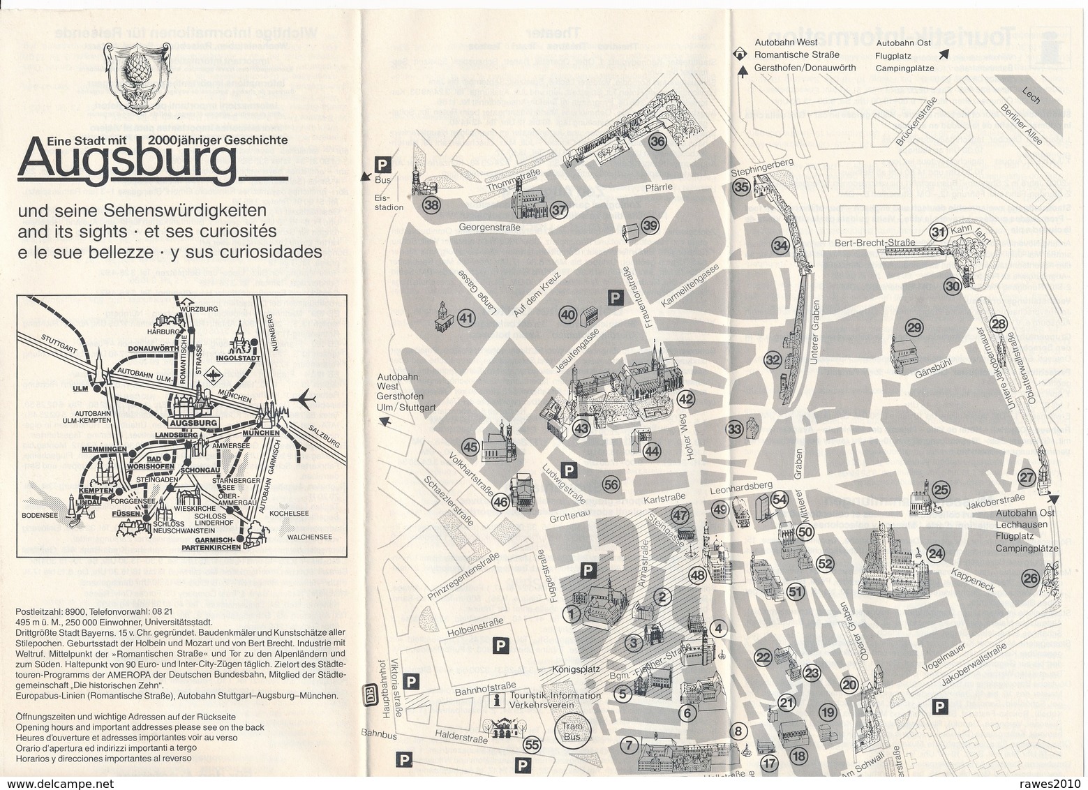 Augsburg Stadtplan Mit Sehenswürdigkeiten Verkehrsverein Augsburg 90/1 - Autres & Non Classés