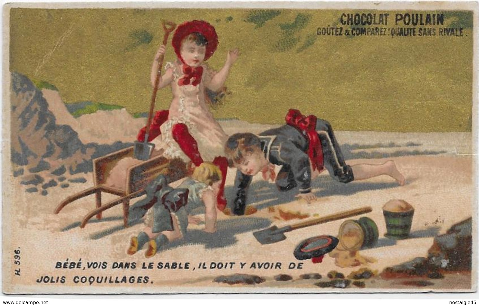 H.Lass 596 Ciel Or /Scène De Plage Avec Enfants > Bébé, Vois Dans Le Sable, Il Doit Y Avoir Des Jolis Coquillages - Poulain