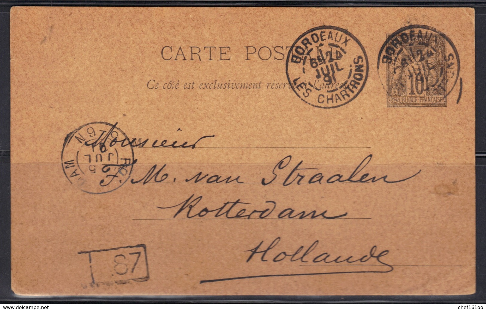 Bordeaux-Les Chartrons : EP Sage Pour Rotterdam (Hollande), 1891. - 1877-1920: Semi Modern Period