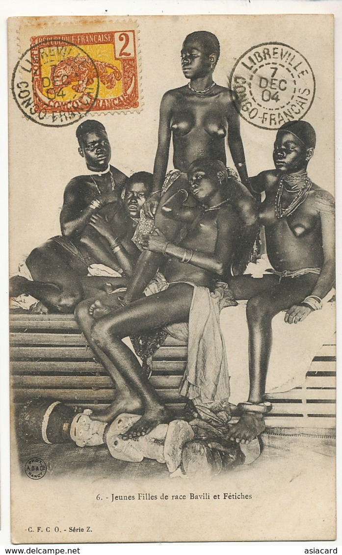 Jeunes Filles De Race Bavili Et Fetiches Fetichism  5 Nude Girls With Feet On A Fetish Stamped Not Postally Used - Other & Unclassified