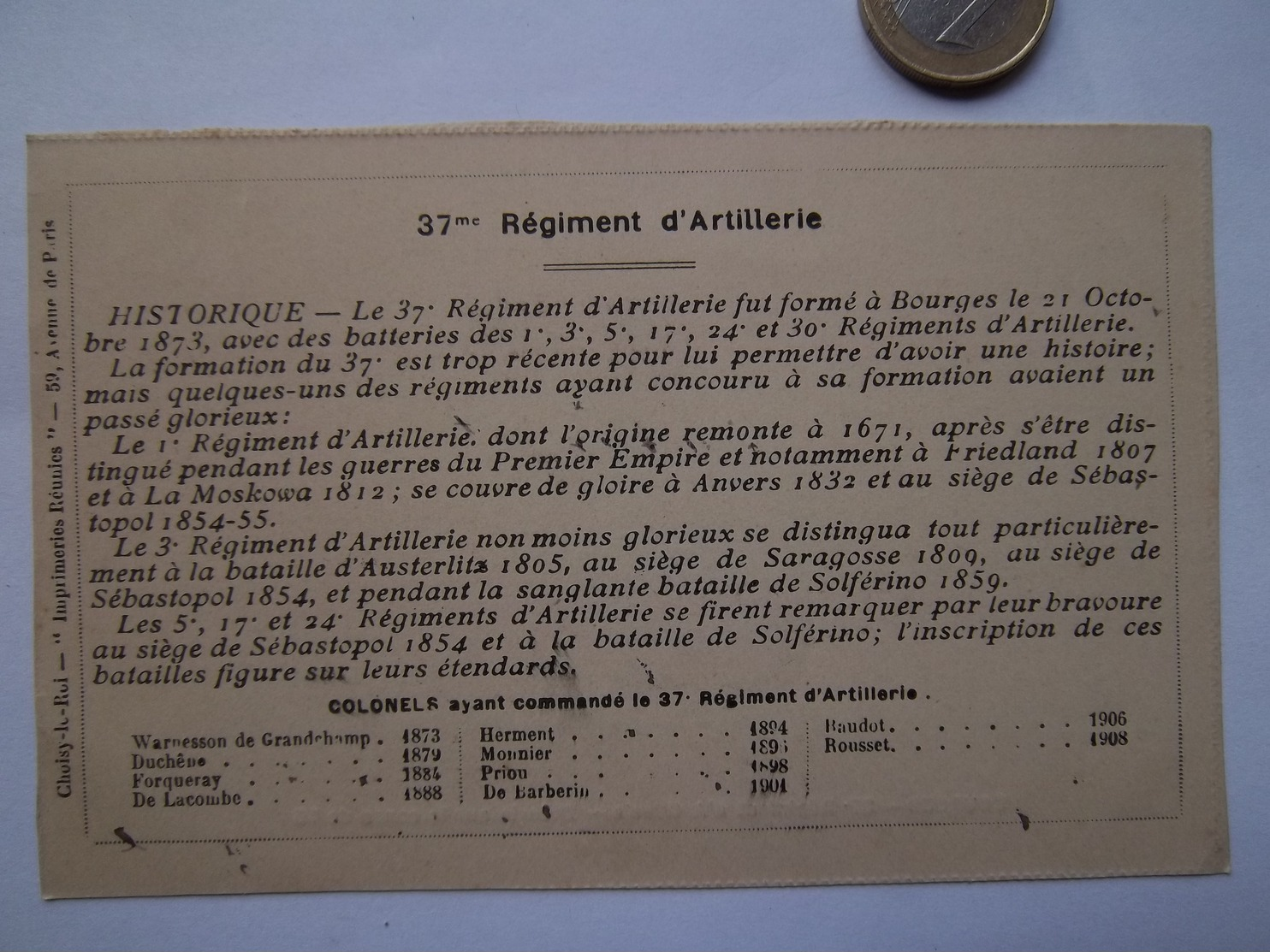 Carte-BOURGES-37é Régiment D'artillerie-Théorie Sur Le Canon De 75 - Casernes