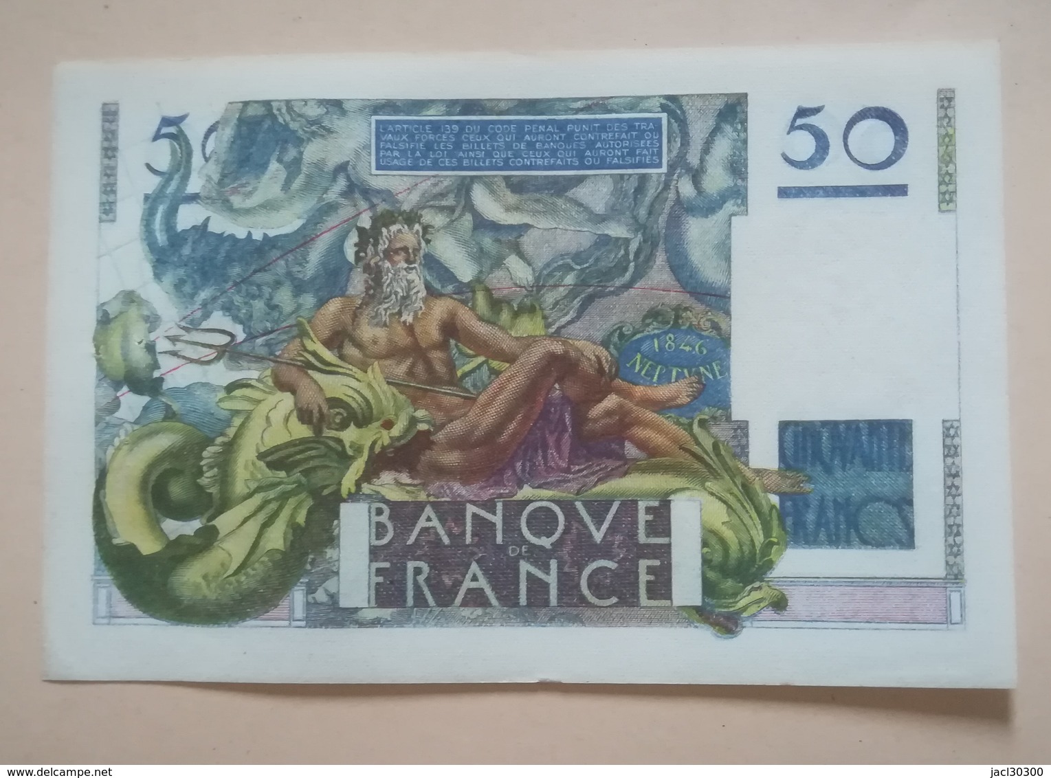 FRANCE : BILLET  50 FRANCS LE VERRIER Du 12-6-1947 -  épinglages 6 Trous,  (2 Scan) - 50 F 1946-1951 ''Le Verrier''