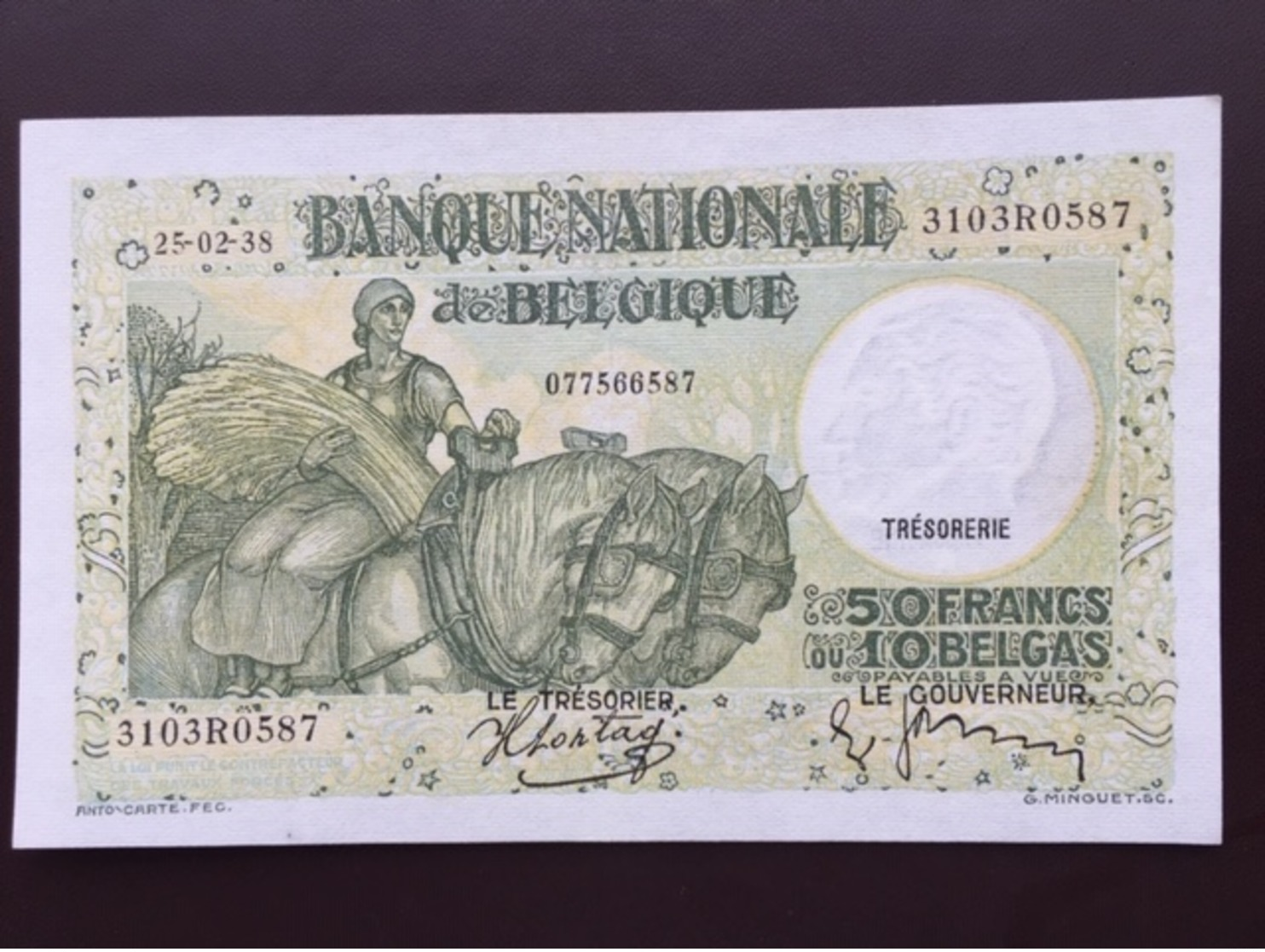 BELGIUM P106 50 FRANCS 25.02.1938 AUNC - 50 Francs-10 Belgas