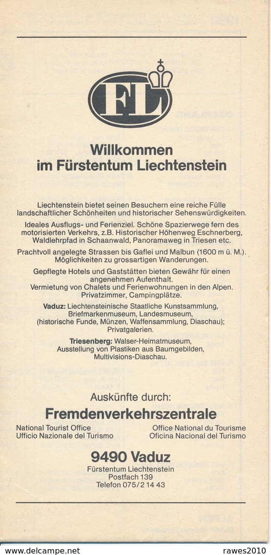 Liechtenstein Hotels Und Pensionen Preisliste 1990 Faltblatt Doppelt 4 Seiten - Reiseprospekte