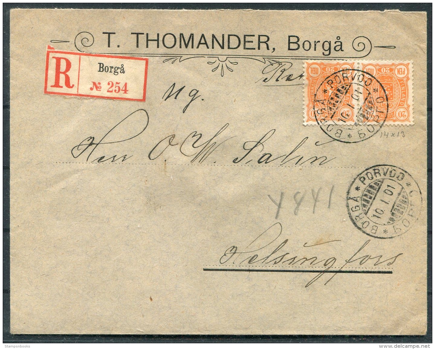 1901 Finland Borga Registered Cover - Helsingfors - Covers & Documents