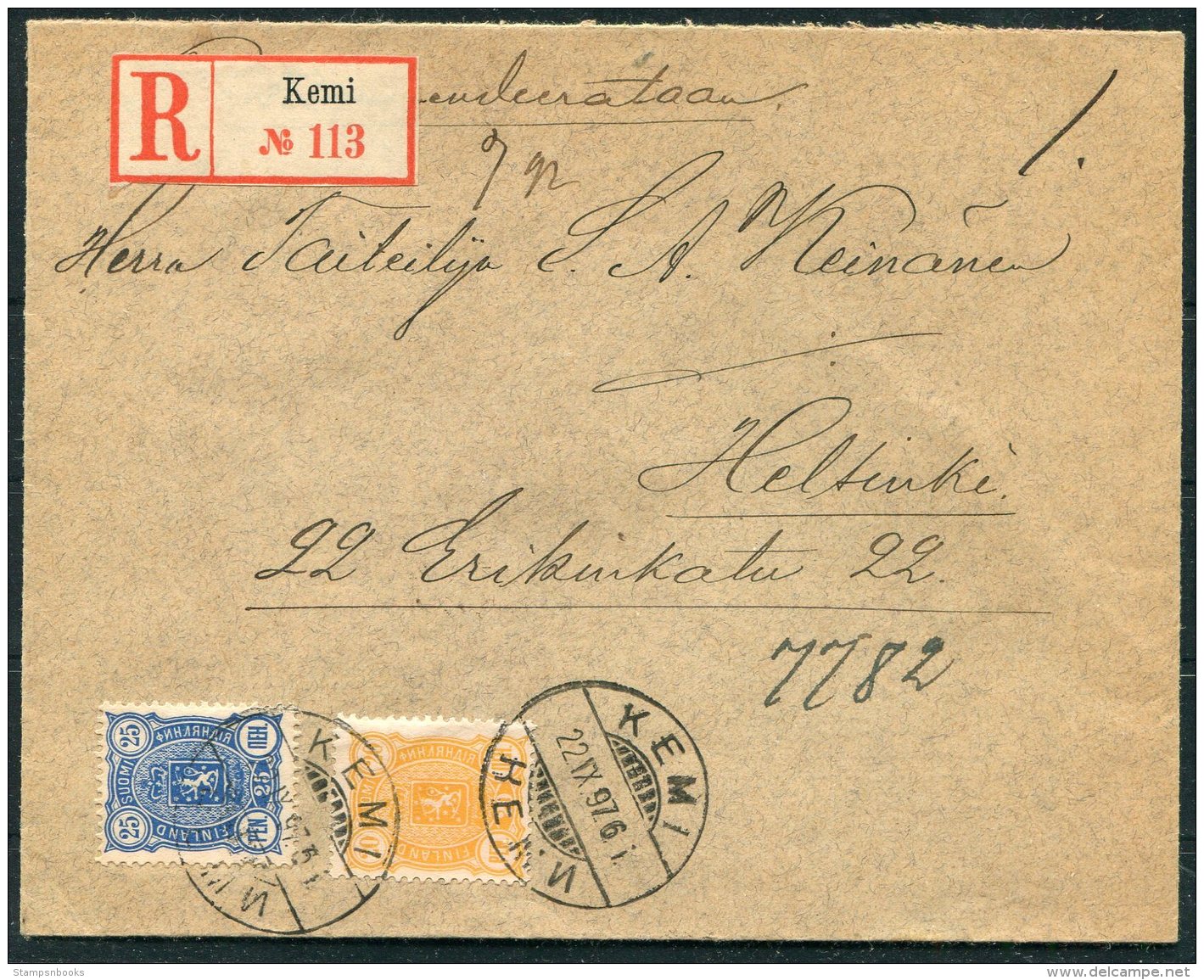 1897 Finland Kemi Registered Cover - Helsingfors - Covers & Documents