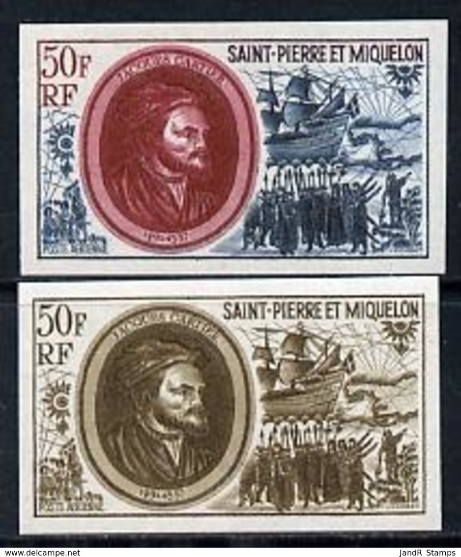 St Pierre & Miquelon 1970 Celebrities PERSONALITIES  SHIPS 50f Jacques Cartier & Grande Hermine Two Different IMPERF Col - Unused Stamps