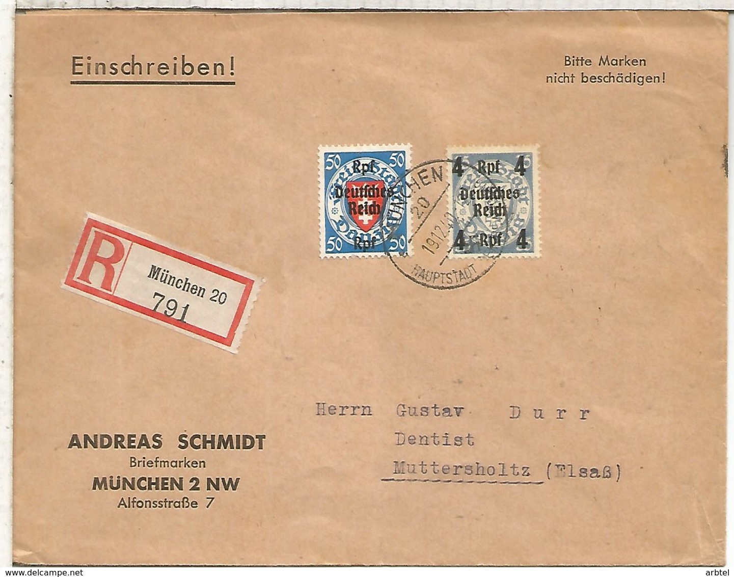 ALEMANIA REICH 1940 CC CERTIFICADA MUNCHEN SELLOS DANZIG SOBRECARGADOS - Cartas & Documentos