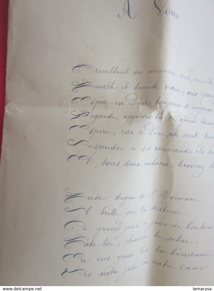 Manuscrit 3-10-1880 Fabuleux Poèmes Discours De Mariage Désiré Chabert/Thérèse Michel--Marseille - Manoscritti
