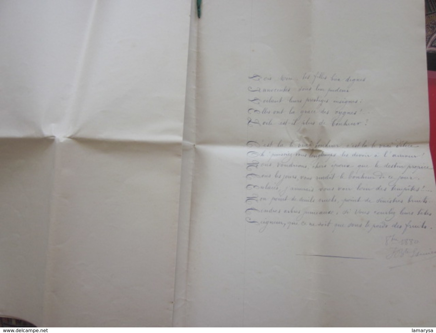 Manuscrit 3-10-1880 Fabuleux Poèmes Discours de Mariage Désiré Chabert/Thérèse Michel--Marseille