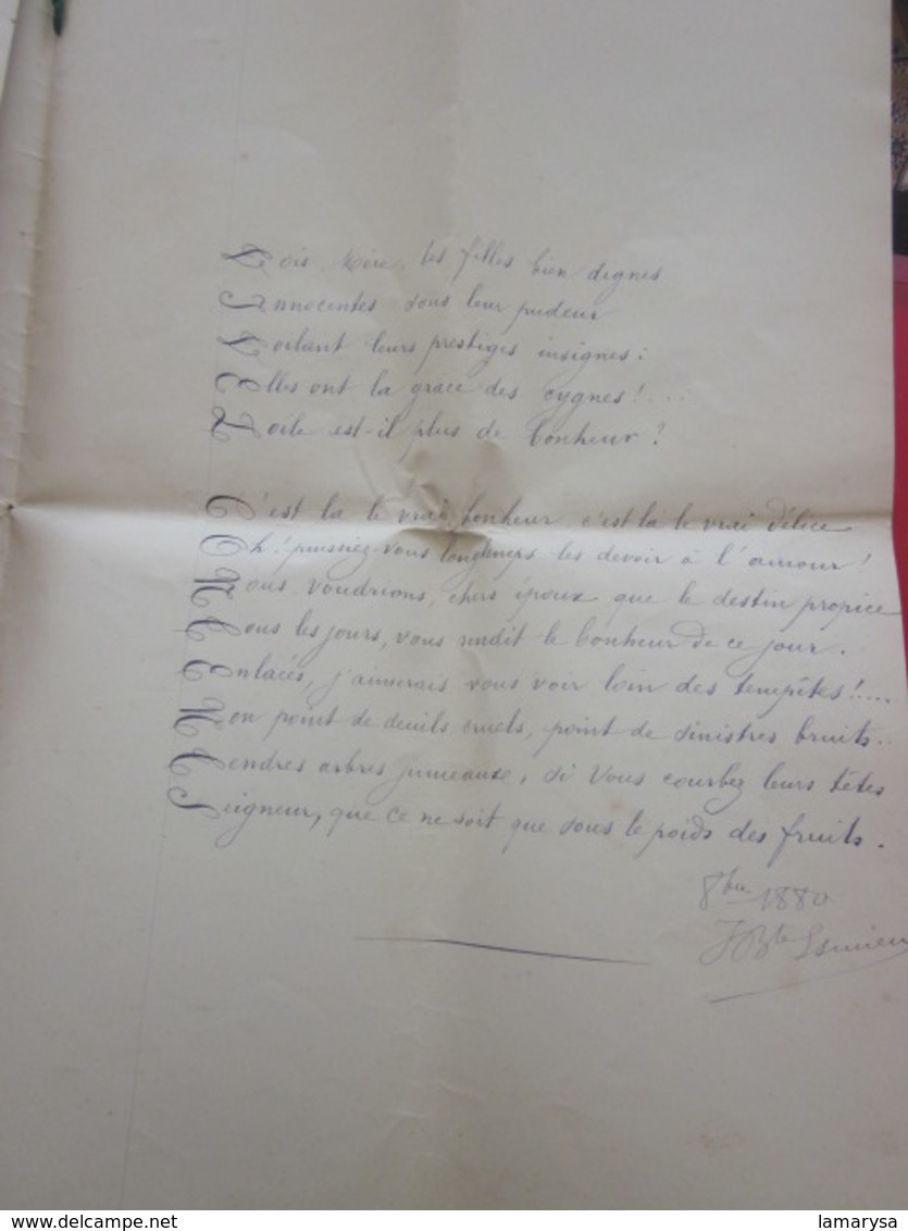 Manuscrit 3-10-1880 Fabuleux Poèmes Discours de Mariage Désiré Chabert/Thérèse Michel--Marseille