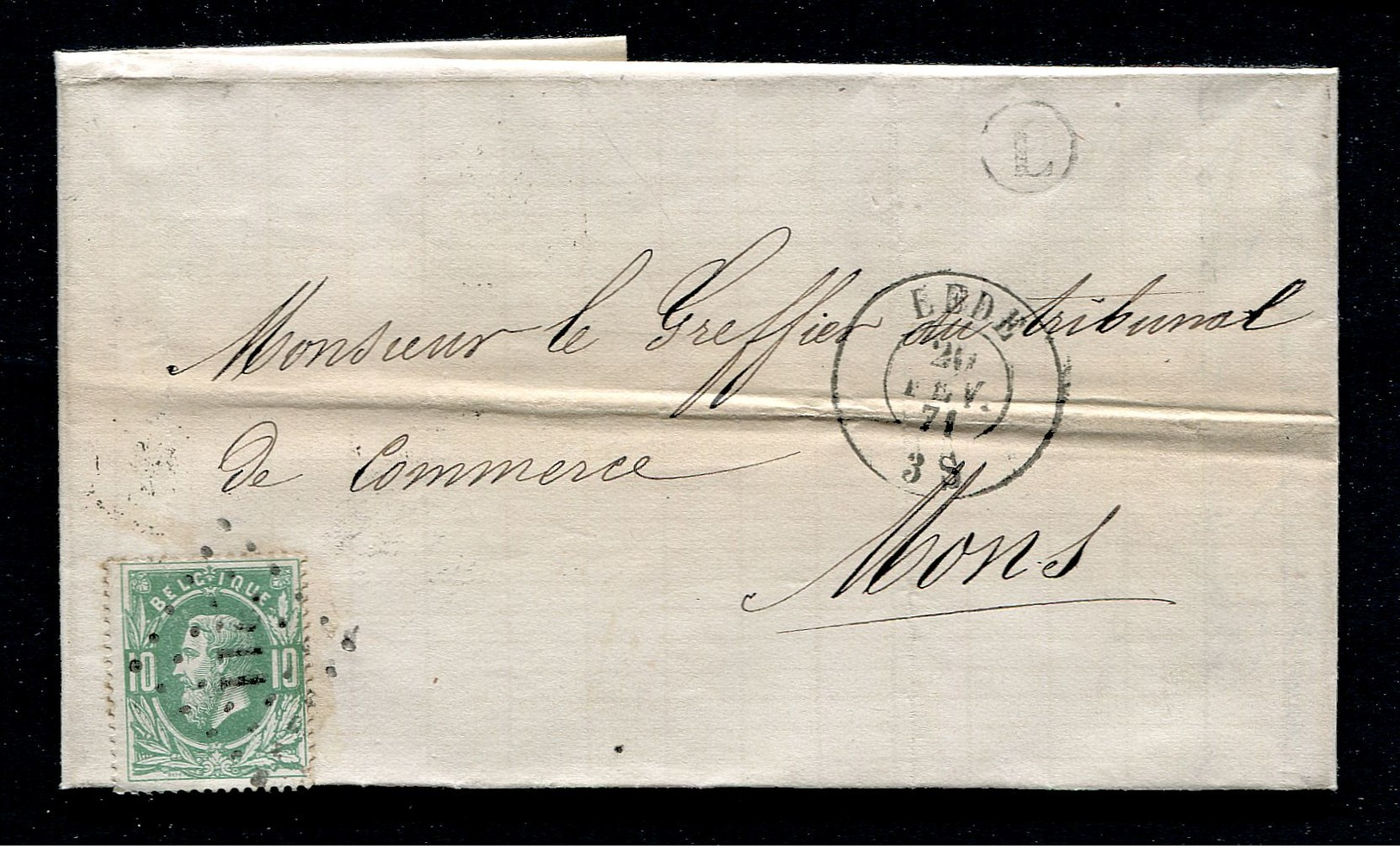 L.211 - LEDE Sur 10c (cob 30) - Lettre Vers MONS (1871) - Boite L Non Déterminée - Postmarks - Points