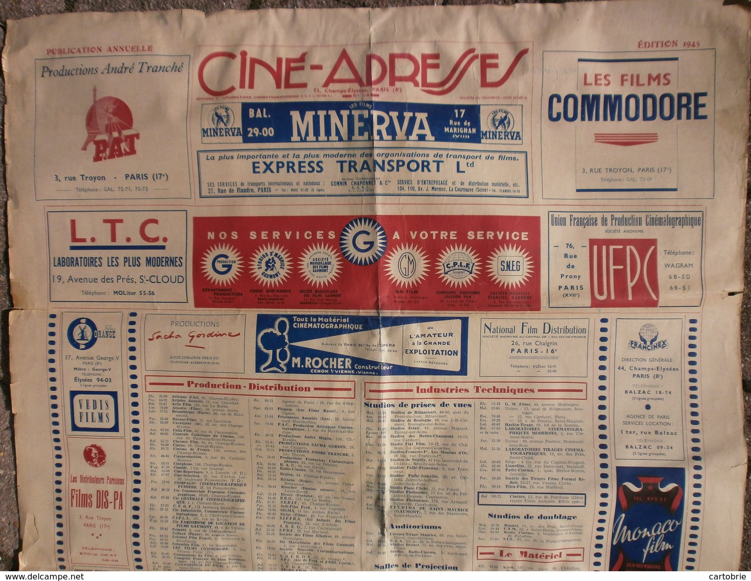 "CINÉ-ADRESSES", Publication Annuelle 1945 (affiche) - INFOS PROFESSIONNELLES CINÉMA Publicité Commodore Gaumont Minerva - Zeitschriften