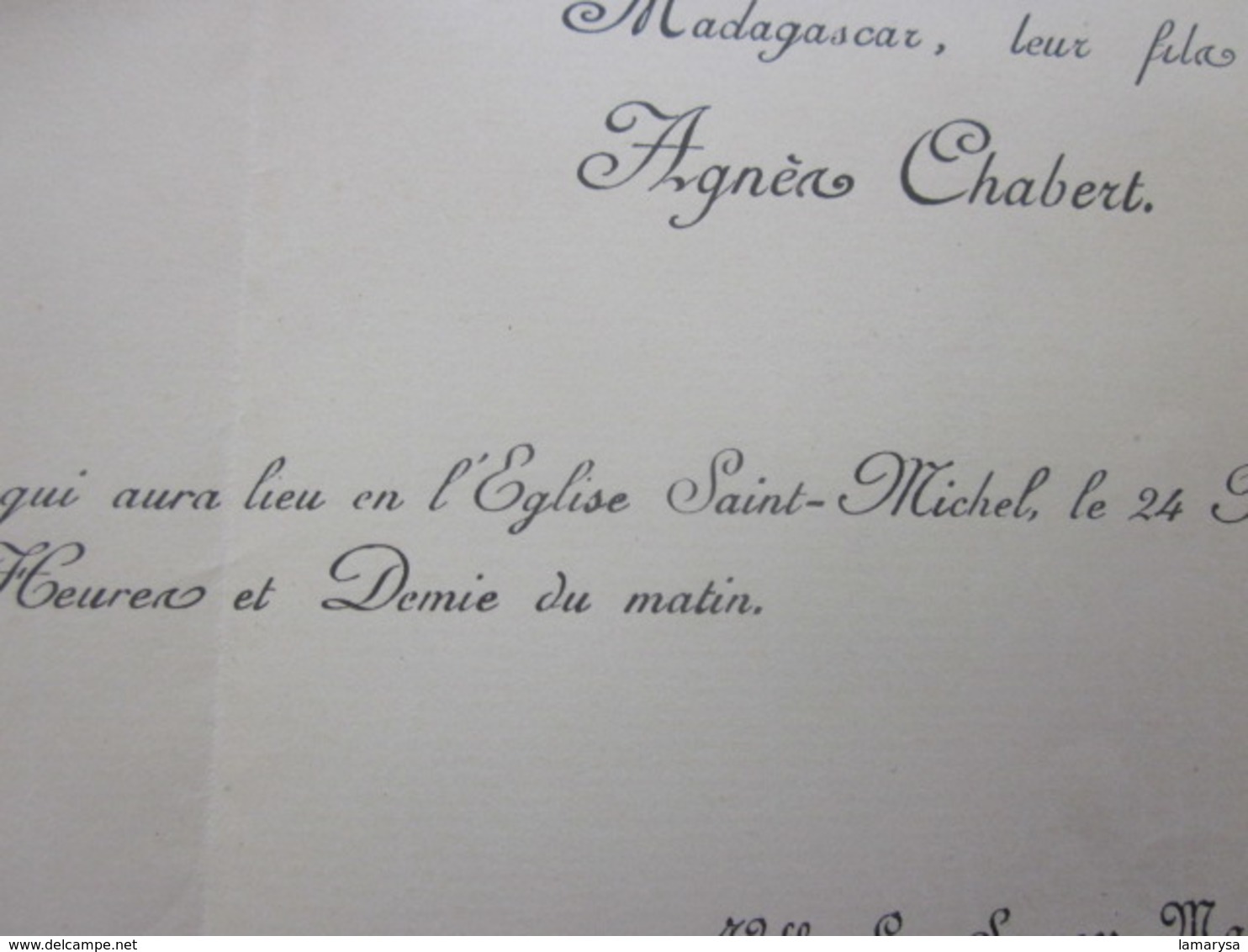 1914 Faire-part Mariage+Menu:Agnès Chabert/ G. Baudoin-Marseille Mazargues Villa les Sources-Cie Marseillaise Madagascar