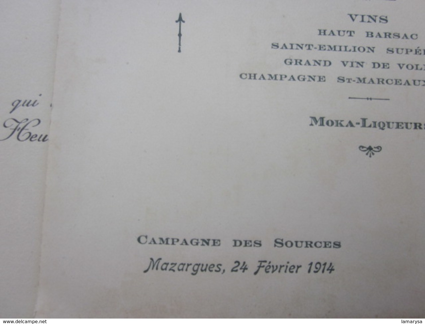 1914 Faire-part Mariage+Menu:Agnès Chabert/ G. Baudoin-Marseille Mazargues Villa les Sources-Cie Marseillaise Madagascar