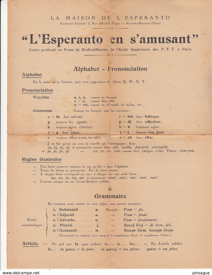 LA MAISON DE L'ESPERANTO à BECON Les BRUYERES   - Alphabet - Esperanto