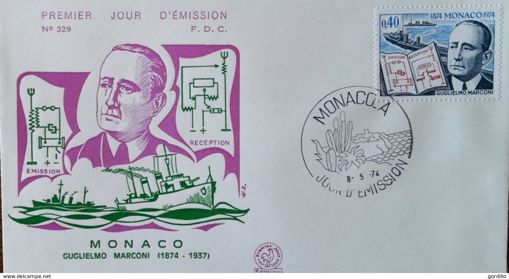 FDC  MONACO -  1974 - YT N°960 - GUGLIELMO MARCONI - FDC