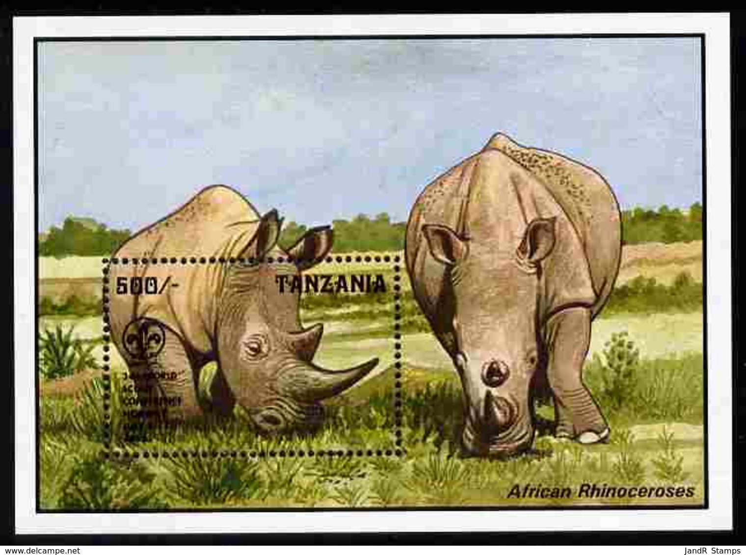 Tanzania 1996 World Scout Conference Overprinted On 1993 Wildlife M/s (Rhino) U/m SCOUTS ANIMALS RHINOS - Tanzania (1964-...)