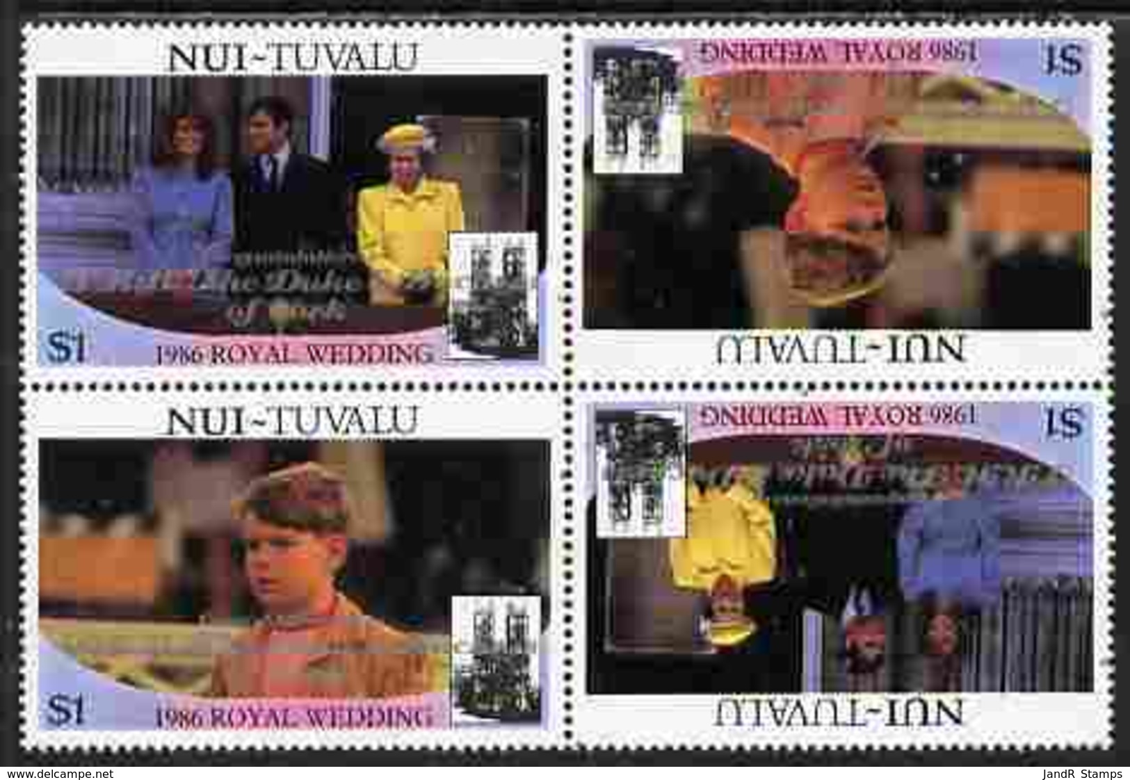 Tuvalu - Nui 1986 Royal Wedding (Andrew & Fergie) $1 With 'Congratulations' Opt In Silver In Unissued Perf Tete-beche Bl - Tuvalu