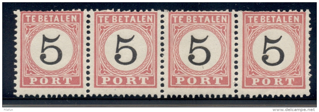 Nederlands Indië - 1881 - 5 Cent Port 2x Type III En 2x Type IV In Postfrisse Strip Van 4 - MNH - Nederlands-Indië