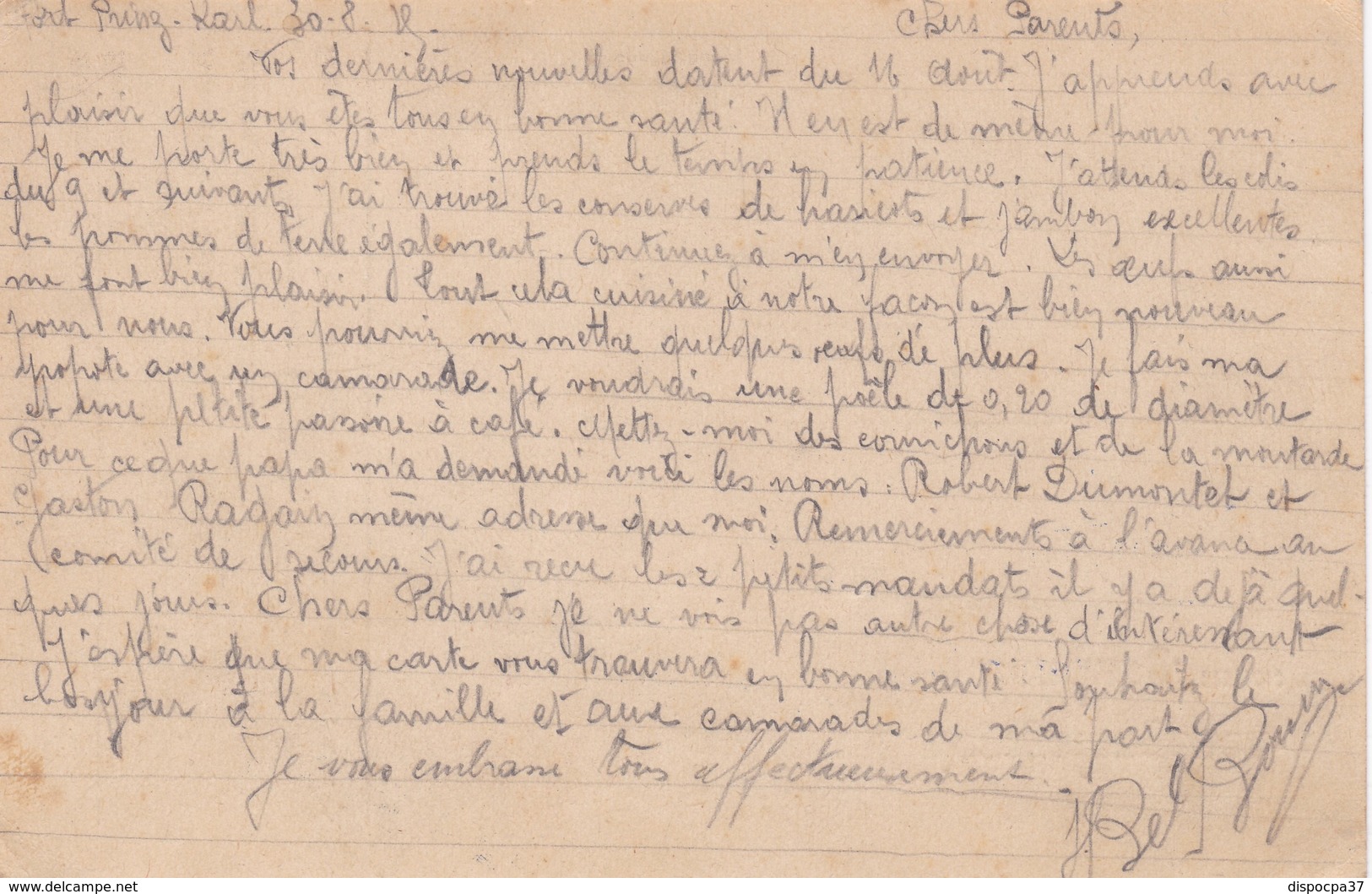 CARTE-LETTRE PRISONNIERS DE GUERRE - CAMP DU FORT PRINTZ CARL   à INGOLSTADT -BAVIERE - WW I