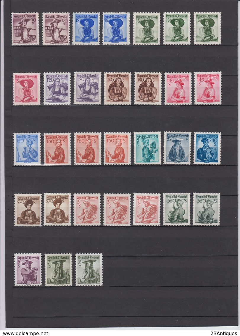 Österreich 1948-1950 - Trachten Sammlung Mit Verschiedenen Papiersorten, Gummierung Etc. - Ungebraucht