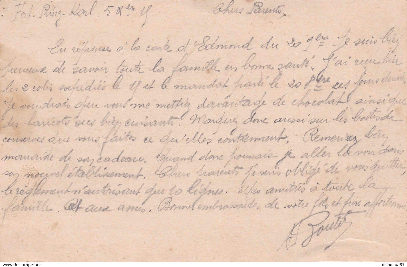 CARTE-LETTRE PRISONNIERS DE GUERRE - CAMP DU FORT PRINTZ CARL   à INGOLSTADT -BAVIERE - WW I